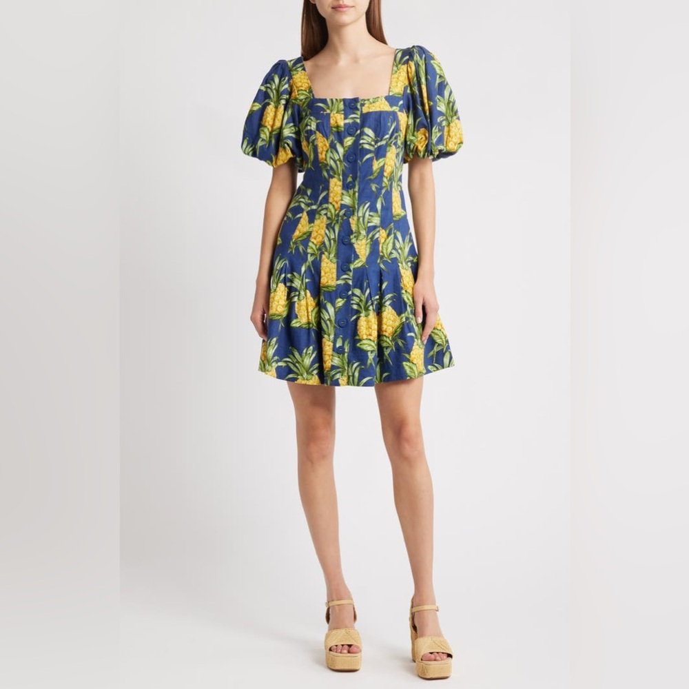 NWT FARM Rio Pineapple Print Linen Blend Minidress